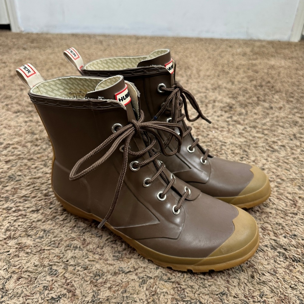 Hunter Brixen Brown Rain Boots Womens Ankle Waterproof Gum Sole Combat 8 READ - Picture 3 of 6